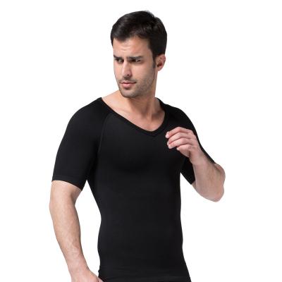 China Men's V-Neck Compression T-shirt Fitness Tummy Control Workout Jumpsuit Short Sleeve Muscle Top T-Shirt QUICK DRY for sale