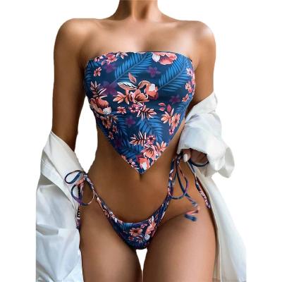 China SINO.TREND Flower Bandeau Bikini Women Swimwear Women Two-Piece Strapless Strapless Brazilian Bather Removable Padded Bathing Suit Swim for sale