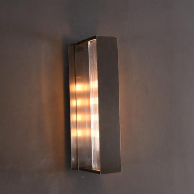 China Modern Outdoor Vintage Crafted Brass Brown Glass Cast Iron Shade Wall Sconce for sale