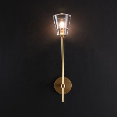 China Contemporary Luxury Home Decoration K9 Crystal Glass Wall Sconce Polished Brass Wall Light for sale