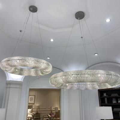 China Industrial Modern Luxury Round Beaded Crystal Chandelier Lamp Foyer Home for High Ceilings for sale