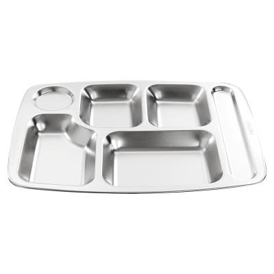 China Dishwasher Safe Stainless Steel Dishes Tray 5 Sections Rectangular Divided Dinner Dishes For Adults Kids for sale