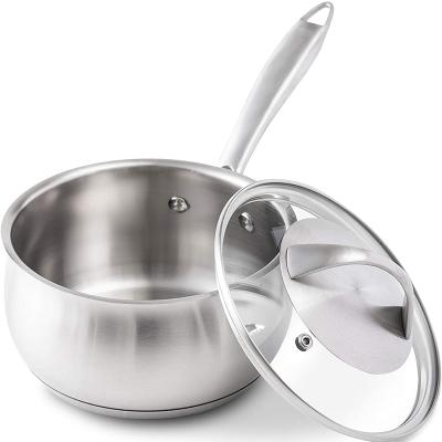 China Sustainable Quality Stainless Steel Kitchenware Cooking Milk Pan With Glass Lid for sale