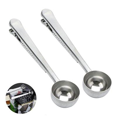 China Sustainable Long Handle Stainless Steel Dosers For Coffee Beans With Coffee Bag Clip for sale