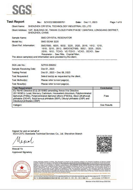 SGS-RoHS10项 - Shenzhen Crystal Technology Industrial Co., Ltd.