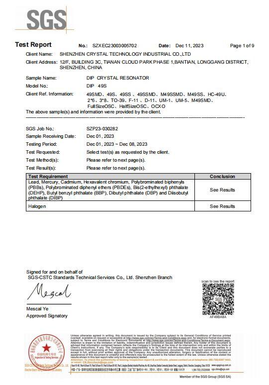 SGS-RoHS10项 - Shenzhen Crystal Technology Industrial Co., Ltd.