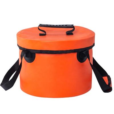 China Circle Shape Collapsible Beach Bucket PVC Foldable Waterproof Fishing Bucket for sale