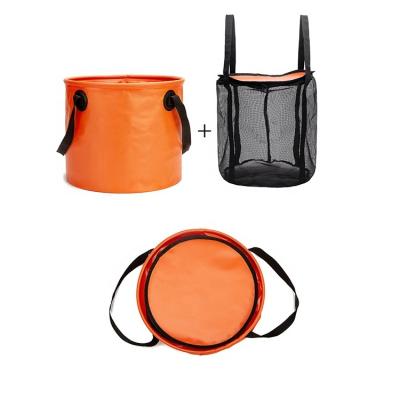 China Waterproof Portable Water Bucket 28L Collapsible Camp Bucket With Mesh Bag Lid for sale