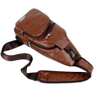 China Custom Leather Daily Life PU Men Shoulder Bags USB Charging Cross - Anti Theft Body Chest Bag for sale