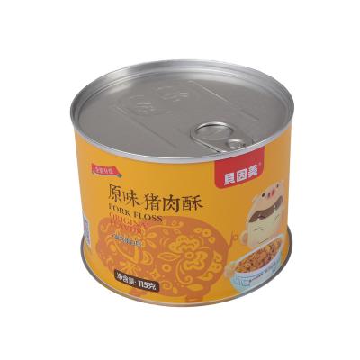 China Food Tin Containers Storage Round Meat Silk Metal Can For Food Starburst Cali for sale