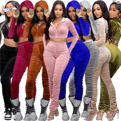 China New Arrival F185-2022 Hive Casual Women's Sets Crop Velvet Ladies 2 Piece QUICK DRY Top Outfits For Fall for sale