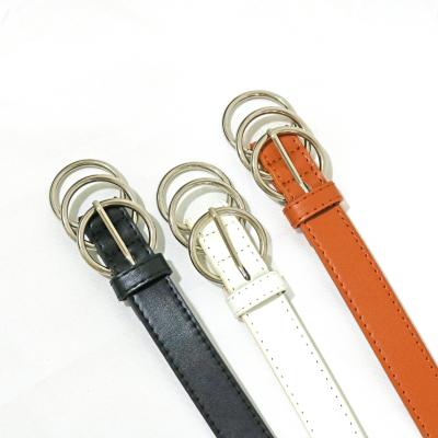 China Fashion.Casual Waist Ladies Designer Belts Three Ring Belt Casual Long Women Decorative Leather Belts for sale