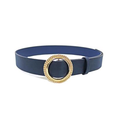 China Fashion.Casual high quality fashionable metal circle belt PU solid round jeans like leather belt for ladies for sale