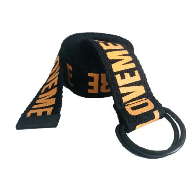 China Trend Double Ring Buckle Canvas Belt Printed Letters For Men And Women for sale