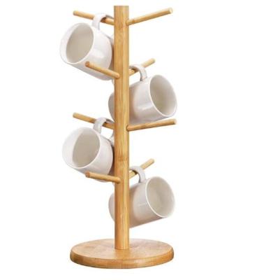 China Bamboo Sustainable Tree Coffee Cup Holder 6 Cup Hook Countertops Cup Tree, Cup Holder Kitchen Cups Organizer for sale