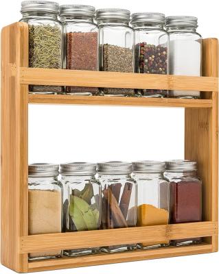 China Countertop Shelf 2 Tier Sustainable Organizer Bamboo Spice Rack Bamboo Kitchen Storage Rack for sale