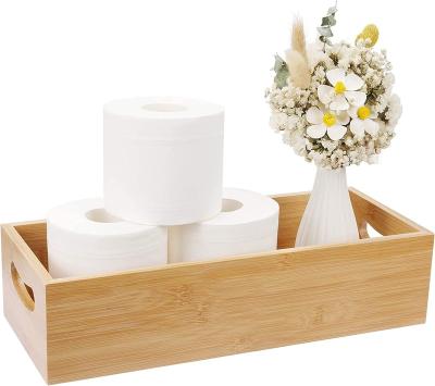 China Nature Sustainable Bamboo Paper Container Bathroom Organizer Bamboo Tissue Storage Box With Handles for sale