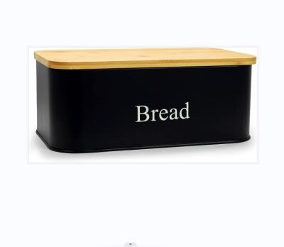 China High Quality Sustainable Kitchen Lid Bread Bin Steel Metal Bamboo Bread Box With Bamboo Chopper for sale