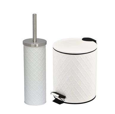 China Sustainable Hot Selling Stainless Steel Toilet Brush With White PP Holder Bathroom Pedal Bins Set for sale