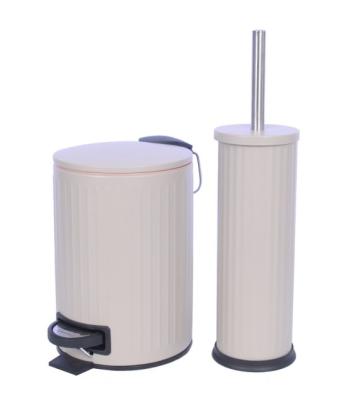 China Sustainable Bathroom Round Stainless Steel Hotel Pedal Waste Bin Set Trash Pedal Waste Waste Bin With Toilet Brush Holder for sale