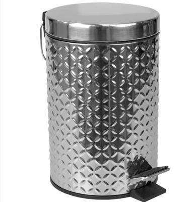 China 2023 New Style Stainless Steel 3L /5L/12L Foot Pedal Sustainable Waste Bins Embossed Rubbish Bins Trash Bin Soft-closed Lid for sale