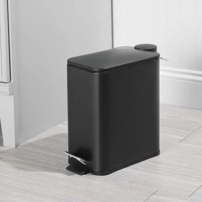 China 5L Rectangle Foot Foot Pedal Indoor Slim Lid Workable Trash Can Lid Slow Narrow Lid For Bathroom Rectangle Waste Bins With Inner Bucket for sale