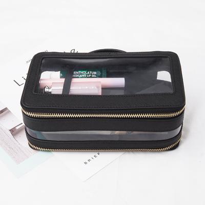 China Fashion Double Layer Clear Makeup Bag with Zipper Clutch Travel Toiletry Cosmetic Case Beauty Organizer for Women Girls for sale