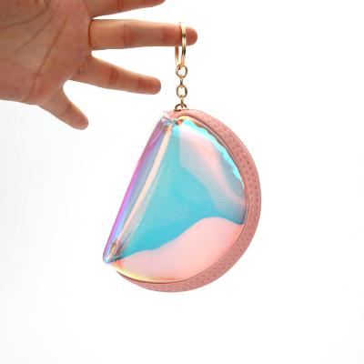 China Custom Laser Fashion Transparent Holographic Rainbow PVC Zipper Pouch Coin Purse Plastic Ziplock Clutch For Women for sale