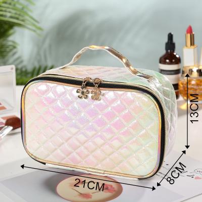 China Leather Diamond Cosmetic Makeup Bag Travel Toiletry Bag Custom Women Fashionable PU Colorful Organizer Bag for sale