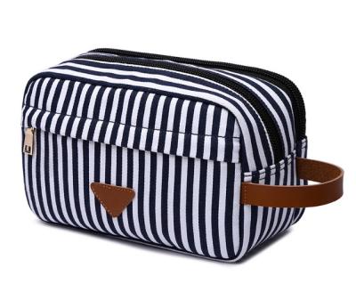 China Eco - Friendly Wholesale Custom Striped Canvas Pouch Bag Cosmetic With Handle for sale