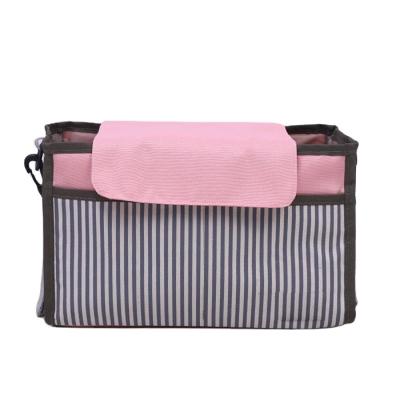 China Convenient Hanging Waterproof Striped Nylon Trolley Water Resistant Baby Bag Mommy Diaper Hanging Bag for sale