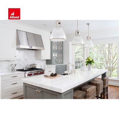 China White Paint Shaker Style Kitchen Cabinet Bespoke Two Tone Gray Cupboards Solid Wood Shaker Style Allandcabinet Cabinet for Home Custom Made for sale