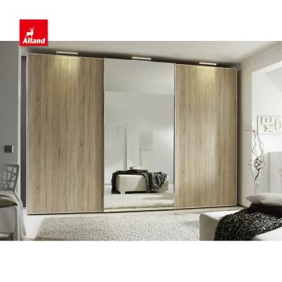 China Allandcabinets modern design sliding door wooden wardrobes with mirror door panel for bedroom for sale