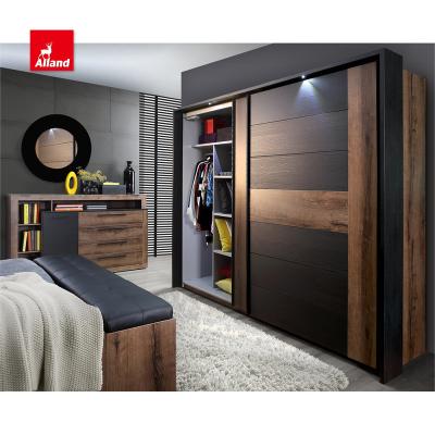 China Allandcabinets Transitional Solid Wood Wardrobes Bedroom Clothes Storage Furniture With Sliding Door Panel for sale