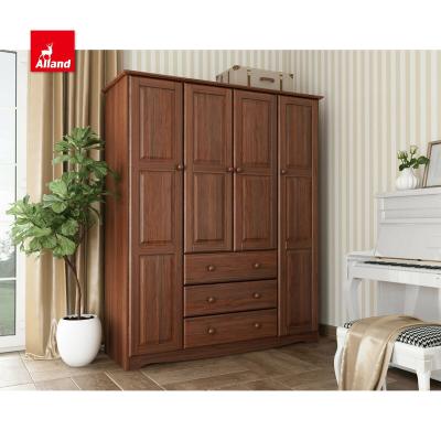 China Allandcabinets Traditional Solid Wood Stained Traditional Style Wooden Wardrobe Closets With Swing Raised Door Panel for sale