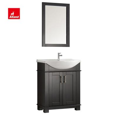 China Allandcabinet Transitional Shaker Style Bathroom Vanity Classic Black Painted Simply Design To Lacquer Bathroom Vanities With Mirror With Sink for sale