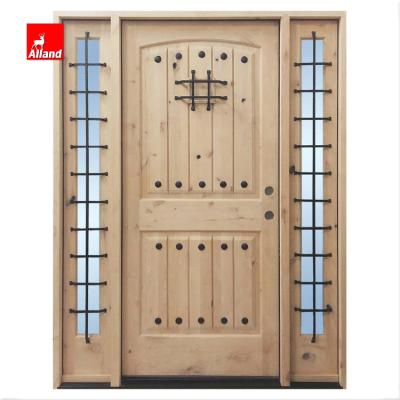 China Rustic Unfinished Rustic Wood Entry Door V-Grooved 2-Panel Swing Door with Speakeasy with Sidelites for sale