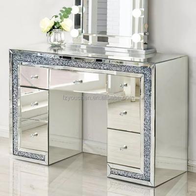 China Glitter Crushed Vanity Diamond Mirrored Vanity 7 Drawer Dressing Table for sale