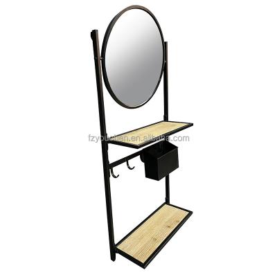 China Home Storage Coat Rack Black Display Metal Ladder Shelf Unit With Mirror for sale