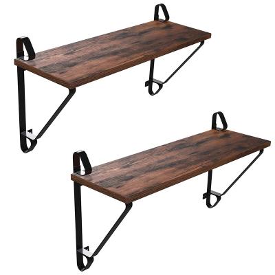 China Rustic Wooden Storage 2 Tier Floating Wall Mounted Wooden Shelves Hanging Wall Shelf for sale