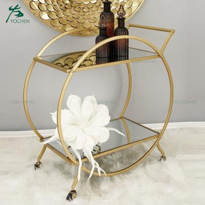 China Handmade Gold Metal Mirrored Furniture Tray Glass Rolling Table for sale