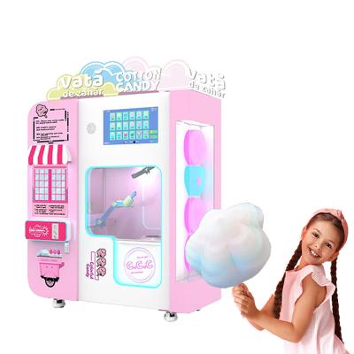 China Commercial Sourcing Smart Commercial Candy Flower Silk Making Automatic Pink Cotton Candy Vending Machine With Super Touch Advertising for sale