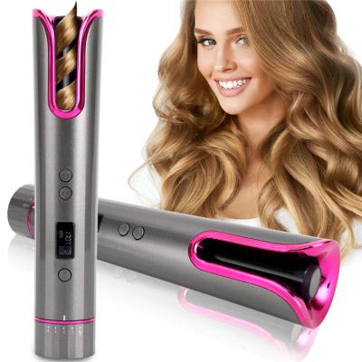 China Mini Cordless Rotating Magic Hair Roller USB LCD Smart Display Ceramic Curling Automatic Hair Curler for sale