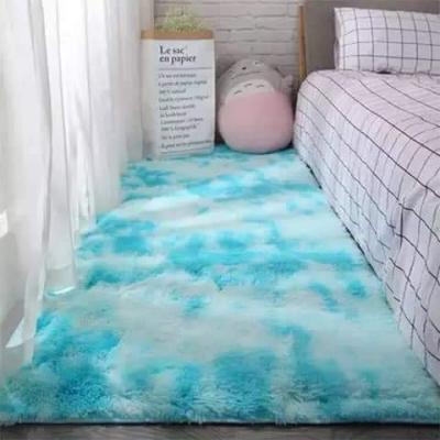 China Blue Carpet Rug Eco-friendly.washable.waterproof Blanket Price Polyester Tie Living Room Washable Anti-Slip Cheap Dye Fluffy Shaggy Rug for sale