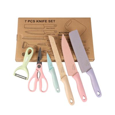 China Viable Stain 6 Wheat Stalk Kitchen Knives Cutting Board Set Knife Fruit Peeler Gift Set Of Knife Block Combination for sale