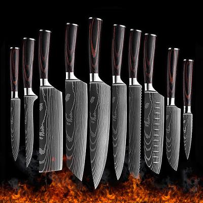 China Viable Custom Chef Kitchen Knife Sets 10 Pcs Damascus Style Cooking Stainless Steel Knife Set for sale