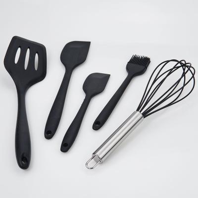 China Viable 5 Pieces Set Stainless Steel Handle Silicone Kitchenware Silicone Kitchen Tools With Storage Racks for sale