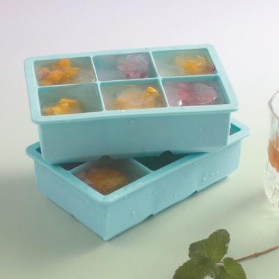 China Sustainable Reusable 6 Cavity Ice Cube Stick Mold 100% Food Grade Silicone Square Ice Cube Tray Mold for sale