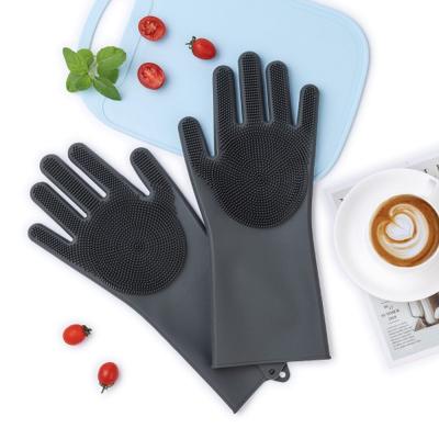 China Magic Scrubber Silicone Dishwashing Gloves Eco-friendly Heat Resistant Brush Household Cleaning Black Dishwashing Gloves for sale