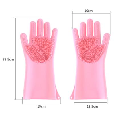 China Reusable Silicone Oven Grill Dish Washing Mitten with Cleaning Brush for sale